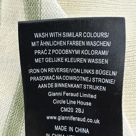 Feraud Limited Edition Mens Sweater Ivory Green Striped Pullover Classic Preppy - Picture 11 of 12